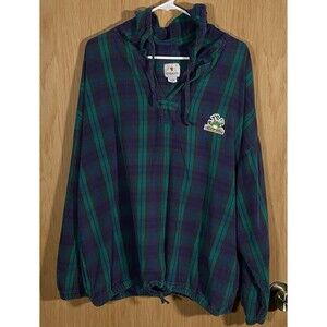 Vtg Embassy Notre Dame Plaid Flannel Hoodie Cotton Pockets Fighting Irish L/XL